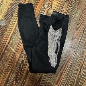 COPY - AKIRA Size 5 black Rhinestone fringe jeans